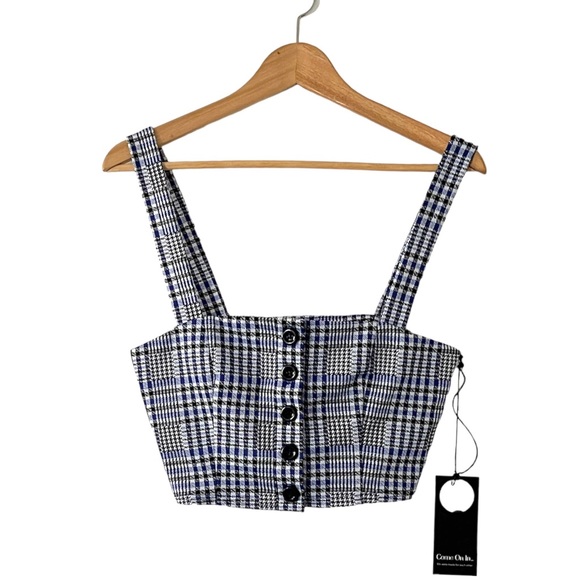 Privacy Please REVOLVE Blue Black Plaid Avalon Crop Top Small S - Picture 2 of 5
